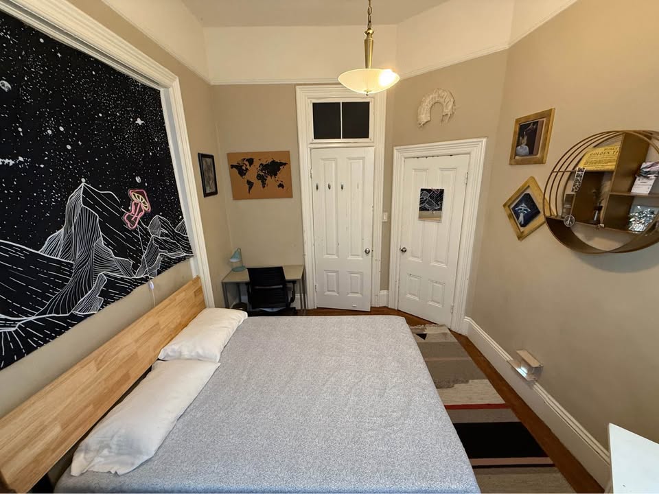 Bedroom with space tapestry
